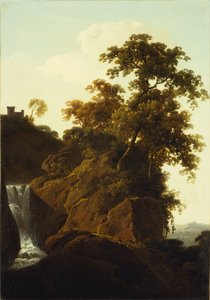 Steinete landskap med en foss av Joseph Wright of Derby