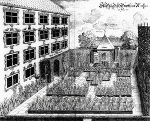 Design for Furttenbachs hage i Ulm, fra Architectura Privata, gravert av Jonas Arnold (1600-69), publisert 1641 av Joseph after Furttenbach