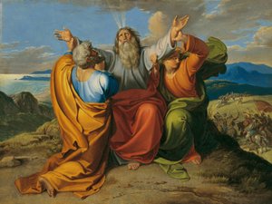 Moses ber sammen med Aron og Hur på Horeb-fjellet