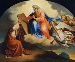 Gud skrev Moses de ti bud på to steintavler på Sinai-fjellet