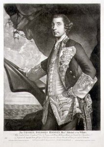 Portrett av Sir George Brydges Rodney (1719-92) Admiral of the White, gravert av William Dickinson (1746-1823) pub. av Carington Bowles (fl.1744-93) (gravering) av Joshua (after) Reynolds