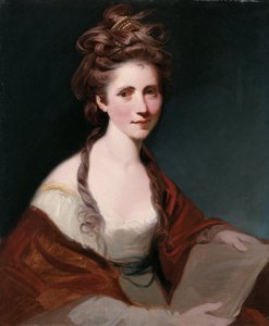 Portrett av Angelica Kauffmann, halv lengde i hvitt iført rødt sjal av Joshua Reynolds