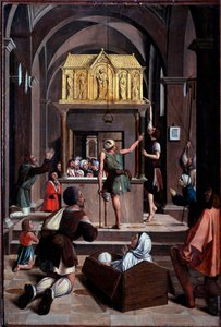 Life of St Sebastian: pilegrimer på graven til St Sebastian - olje på tre