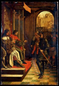 Saint Sebastien før keiserne Diokletian og Maximian, slutten av 1400-tallet av Josse Lieferinxe