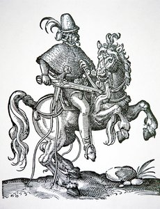 Hestesoldat med hjullåspistol, illustrasjon fra 