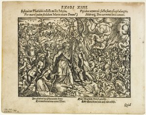 The Passage of the Red Sea (recto) og The Burial of Jacob (verso) fra Neuwe Biblische Figuren, plate 48 fra Tresnitt fra Books of the XVI Century av Jost Amman