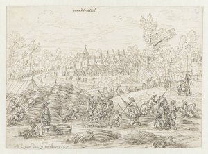 Utsikt over et leir av Army of Willem III nær Grand-Hallet, Liège
