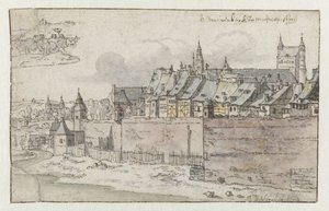 Utsikt over murene i Maastricht med Onze-Lieve-Vrouwekerk i bakgrunnen