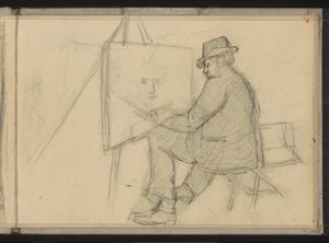 Kunstner sittende bak et staffeli av Jozef Israëls