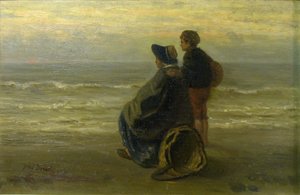 Mor og barn på en strand av Jozef Israëls