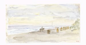 Strandutsikt med rytter og strandstoler av Jozef Israëls