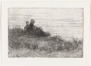 Sanddynelandskap med mor og barn av Jozef Israëls