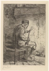 Interieur met roker The Smoker (tittel på objekt) av Jozef Israëls