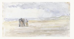 Mann med hest og vogn på stranden av Jozef Israëls