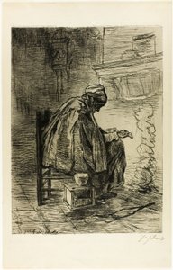 Gammel kvinne som varmer hendene av Jozef Israëls