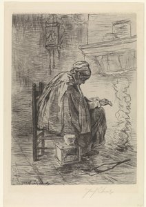Gammel kvinne ved peisen av Jozef Israëls