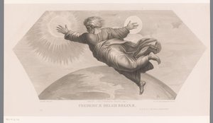 Gud skaper solen og månen Fecit duo luminaria magna. genet. I. Fredericae Belgii reginae (tittel på objekt) Les loges de Raphaël (...) sujets de la bible (serietittel) Bibelske scener fra Raphael