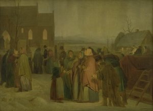 Bønder utenfor kirken en julemorgen