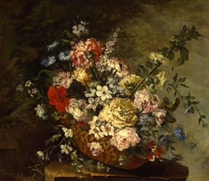 Stilleben med blomster i en kurv, ca. 1780-1790