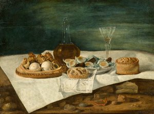 Stilleben med bakverk, vin og egg, ca. 1770-1790