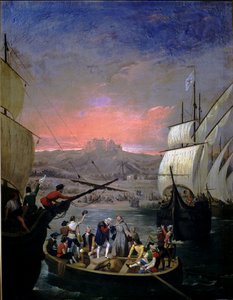 Fra 1492 Palos karaveller Santa Maria, Pinta og Nina (olje på lerret) av Juan Cabral Bejarano