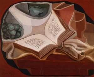 Bok og fruktskål; Bok og fruktskål, 1925 av Juan Gris