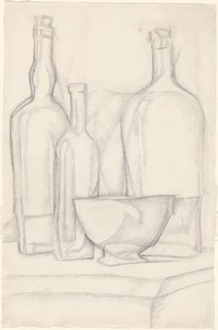 Flasker og bolle av Juan Gris