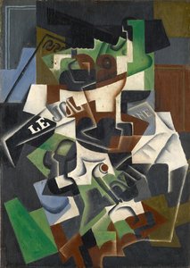 Fruktskål, pipe og journal av Juan Gris