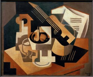 Gitar og skål med frukt av Juan Gris