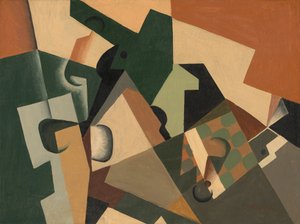 Glass og sjakkbrett, ca. 1917. av Juan Gris
