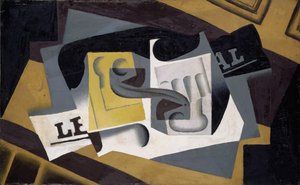 Glass og avis av Juan Gris