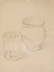 Glass og vase, ca. 1911 (grafitt på vevd papir) av Juan Gris