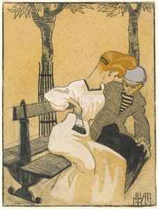 Mann og kvinne på benk av Juan Gris