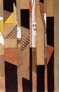 Stilleben med flaske og sigarer; Stilleben med flaske og sigarer, 1912 av Juan Gris