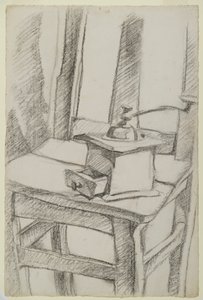 Kaffekvernen (Le Moulin à Café), 1911 (kull på lagt papir) av Juan Gris