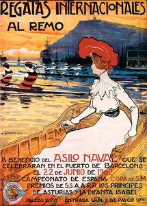Plakat for et sportsarrangement ""International Rowing Regatta"", illustrasjon av Joan Llaverias i Labro (1865-1938). 22.06.1902. DR av Juan Llaverias Llabro