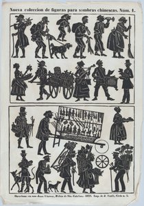 Ark 1 med figurer for kinesiske skyggedukker, 1859.