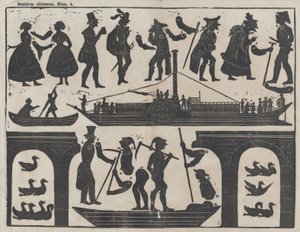 Ark 4 med figurer for kinesiske skyggedukker, ca. 1850-70.