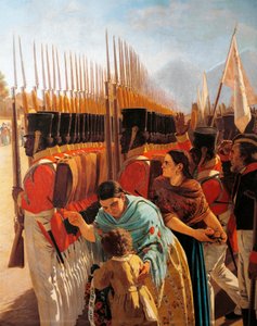Tropper i Rancagua, detalj fra maleri av Juan Manuel Blanes med general San Martin, Argentina