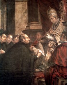 St. Ignatius mottar den pavelige oksen av stiftelsen av Jesu selskap (jesuitter) fra pave Paul III