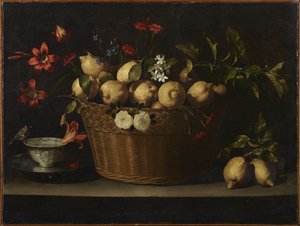 Stilleben med sitroner i en kurv, ca 1643-1649.