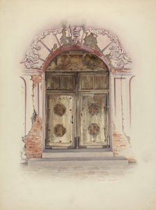 Døråpning og veggmaling, ca. 1941.