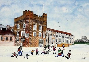 Farnham Castle, Surrey (akvarell på papir) av Judy Joel