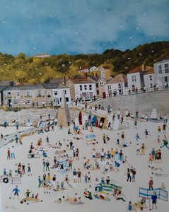 Mousehole Beach, 2018 (gouache på papir) av Judy Joel