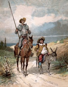 Don Quixote og Sancho Panza, illustrasjon av bok av Miguel de Cervantes quot;History of Don Quixotequot;, gravering etter Jules David