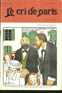 Illustrasjon av Abel Faivre (1867-1945) for omslaget til Le Cri de Paris, 04/09/10 - "" Ikke rør for mye barn, fly kan se deg. "" - Tyskland Preussen, luftfart av Jules Abel Faivre
