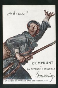 Postkort, Satirical in Colors: War of 14 -18, Borrowing, Patriotic Jornees - Soldiers Illustrasjon av Abel Faivre (1867-1945) av Jules Abel Faivre
