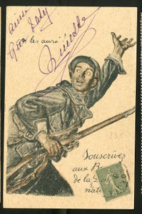 Postkort: Abonner på nasjonale forsvarsobligasjoner - 14-18 års krig, krigerister og symboler, lån, patriotiske dager - Illustrasjon av Abel Faivre (1867-1945) av Jules Abel Faivre