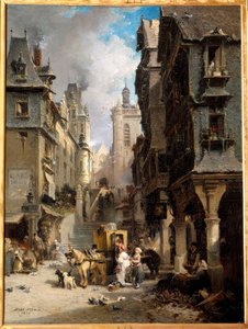 A rue de Morlaix i 1830 Maleri av Jules Achille Noel (1815-1881) 1830 Quimper, Museum of Fine Arts