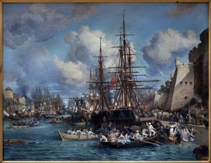 Havnen i Brest (Frankrike) i 1864. Maleri av Jules Noel (1815-1881). Olje på lerret